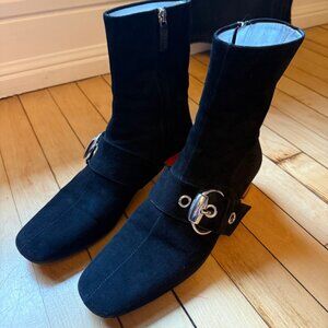 Gucci Black Ankle Boots with Silver Buckle